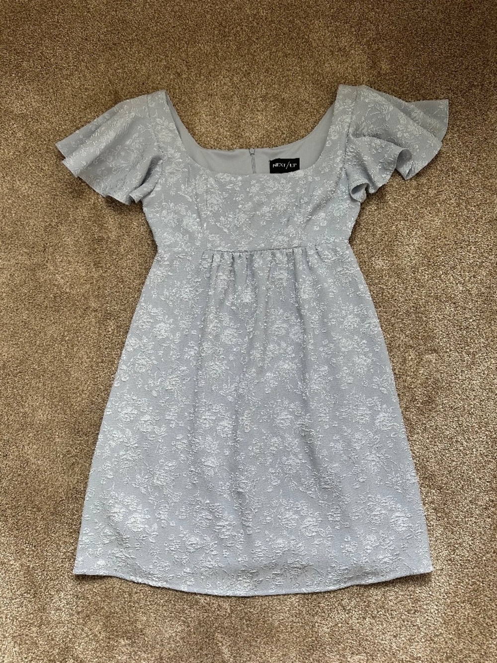 Baby Blue Floral 3D Pattern Flutter Sleeve Babydoll Mini Dress Junior 5/6